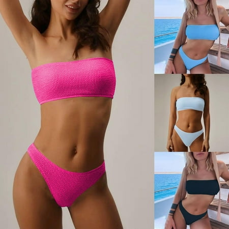 Discount Bonanza  Women s Solid Color Split Bra Stripe Split Swimsuit Set  Stylish and Comfortable Bikini Set  Ideal for Beach & Poolside Wear  Perfect for Women s Summer Holidays
