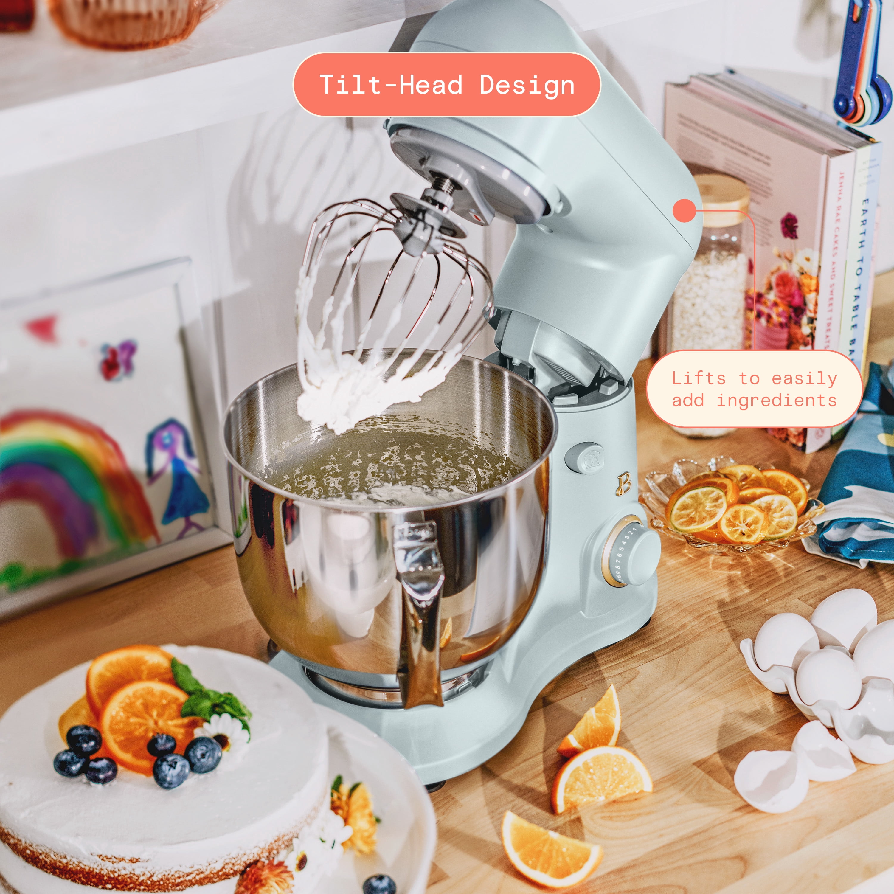 Beautiful 5.3 Qt Tilt-Head Stand Mixer with Flat Beater, Dough Hook & Balloon Whisk, Hydrangea by Drew Barrymore