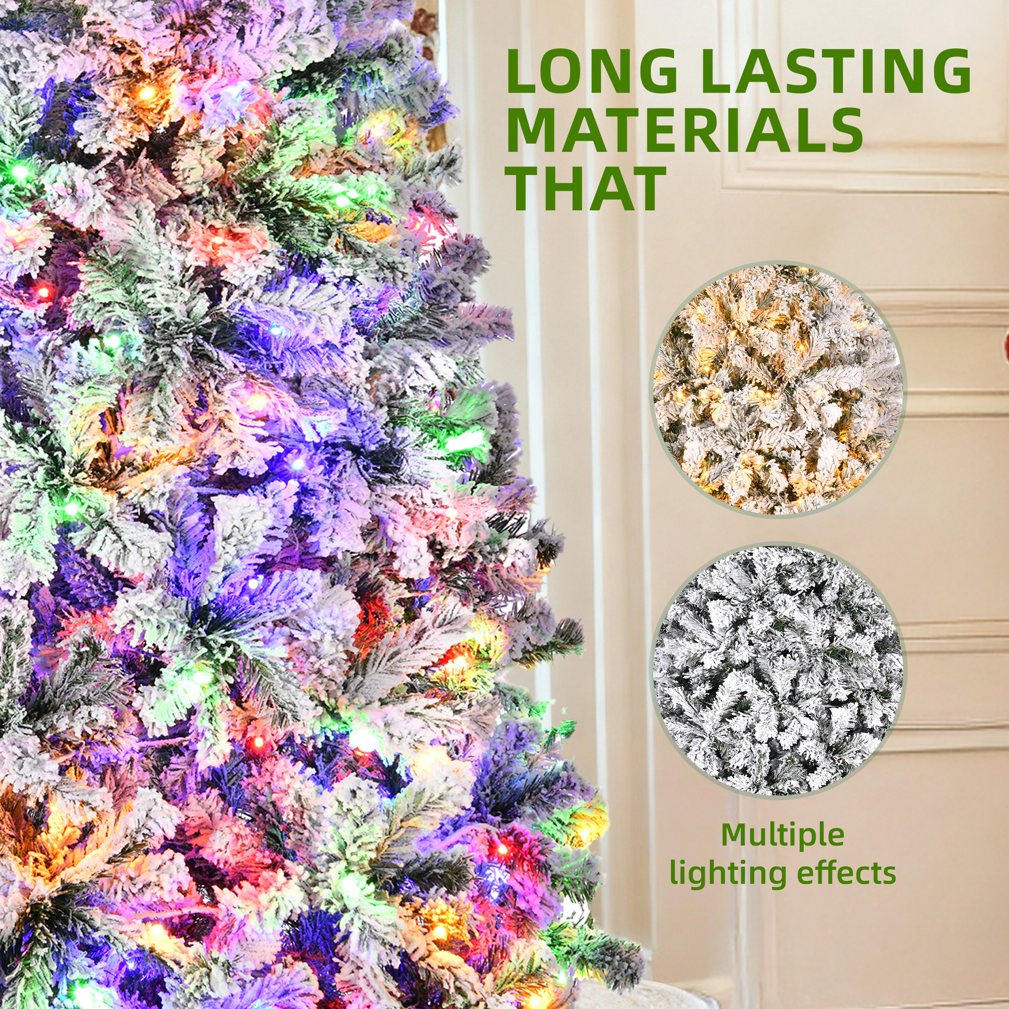 Furnibear 6ft Pre-Lit Flocked Christmas Tree, 1000 Tips with 250 Color Changing Lights & Auto Fluff