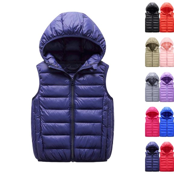 Boys Girls Hooded Puffer Vest,Kids Winter Down Vest, Sleeveless Zipper Jackets Outerwear, Lightweight Warm for Daily Wear,Navy,170