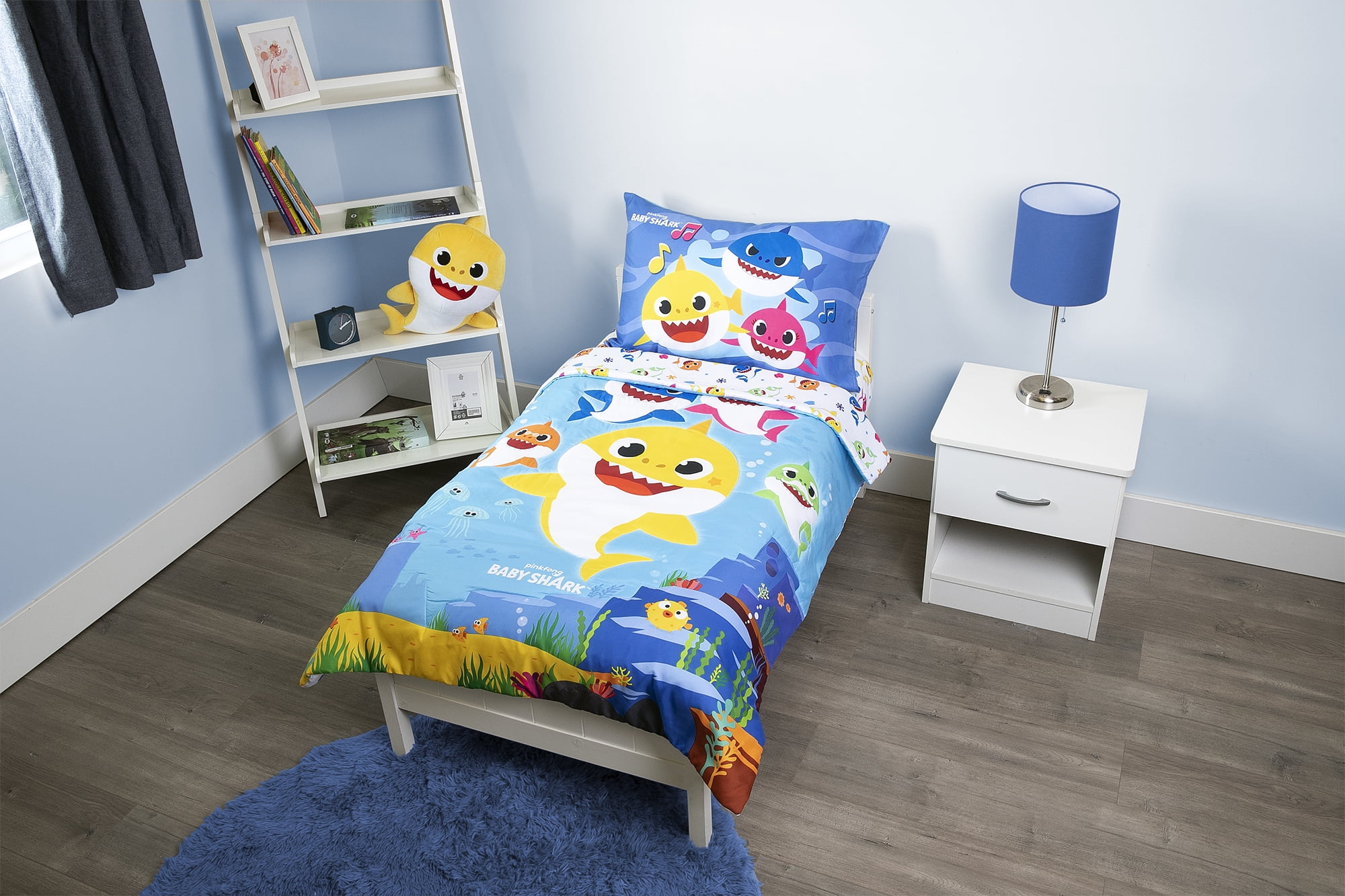Baby Shark 4-Piece Bedding Set for Toddler Bed,  Blue, Yellow, Multicolor, Polyester
