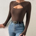 thumbnail image 4 of Women's Cutout Sexy Long Sleeve Ribbed Knit Pullover Tops - Slim Fit, Chest Hollow Detail, Polyester - Party/Daily Wear, S-XL Sizes, 4 of 6