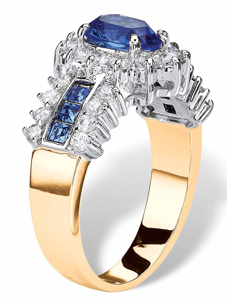 PalmBeach Jewelry Oval Crystal and CZ Two-Tone Halo Cocktail Ring in Gold-Plated
