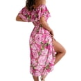 thumbnail image 3 of DYMADE Women‘s Vocation Summer Bohemia Short Sleeve Off-The-Shoulder Floral Print Trapeze & Swing Dress, 3 of 3
