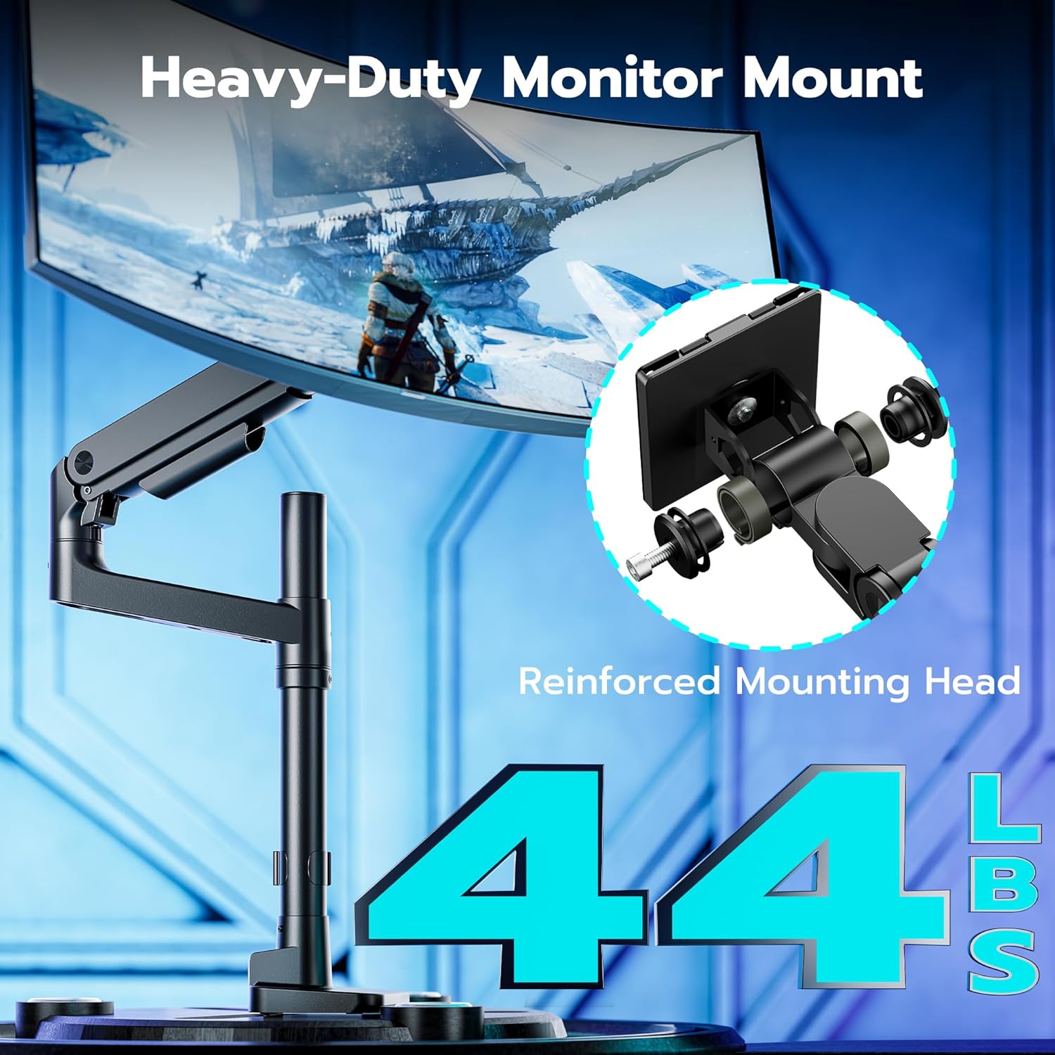 ARES WING Single Monitor Arm Desk Mount for 17–49 Inch Ultrawide Monitors, Heavy Duty Monitor Mount Holds Up to 44 lbs, Full Motion Gas Spring Monitor Stand, VESA 75x75 / 100x100, Black