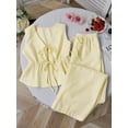 thumbnail image 3 of Women'S Summer Two-Piece Suit Striped Print Sleeveless Lace-Up Vest Tank Top Pants Beach Holiday Set Yellow M, 3 of 8