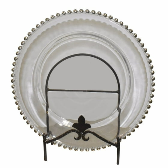 Splendid Silver Big Beaded Glass Charger Plate, Clear ...