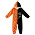 thumbnail image 3 of ZHOGXU Halloween Pumpkin Face Print Jumpsuit Unisex Color Block Hooded Bodysuit Cozy Casual Pajamas Sleepwear,Orange,M, 3 of 6