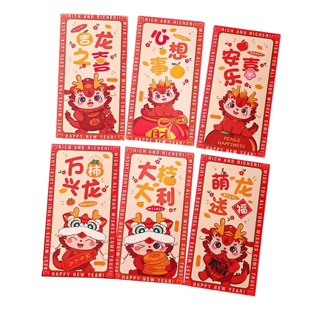 6 sobres rojos del Año Lunar Chino, sobres rojos de la suerte Hong Bao Estilo C