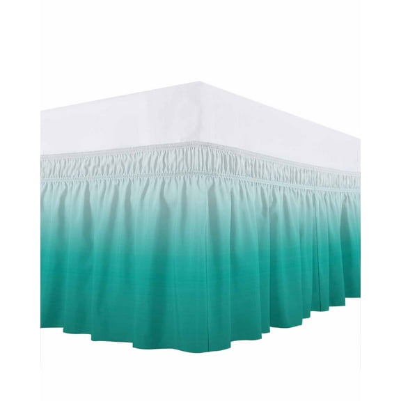 Cyan Turquoise Bed Skirt Gradient Bed Skirts King Size 18 Inch Drop, Wrap Around Dust Ruffle Bedskirt with Adjustable Elastic Belt for Queen Size Beds