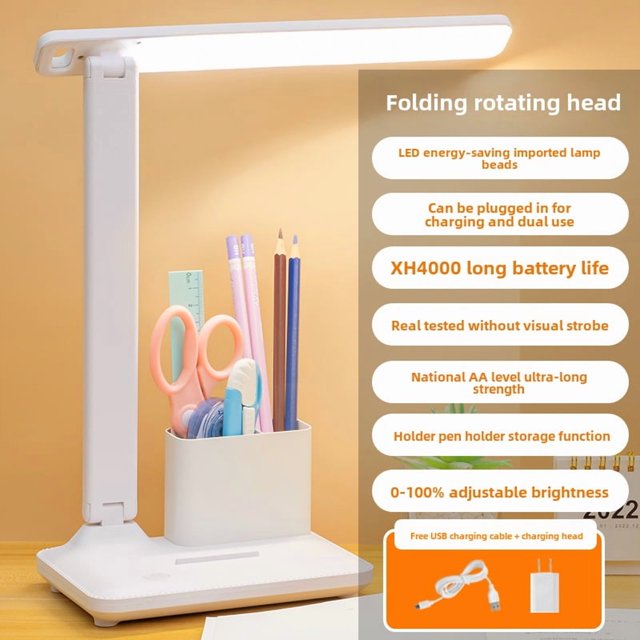Study-Ready LED Desk Lamp with Eye Protection: Touch-Controlled, Rechargeable & Plug-In, 3-Level Dimmable, Foldable Rotatable Head – Ideal for Dormitory Reading, Student Focused Lighting (Includes