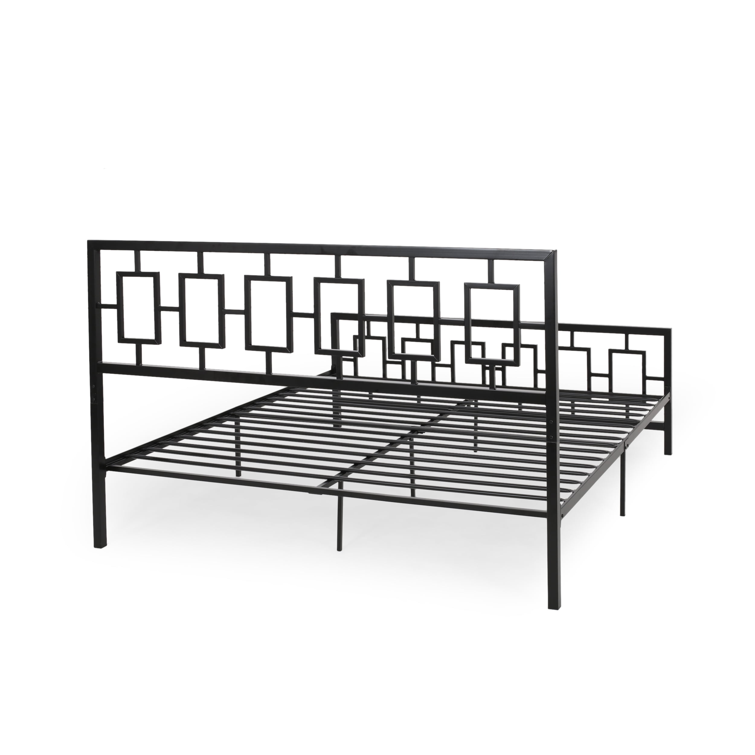 Noble House Krystin Modern King-Size Iron Bed Frame, Flat Black