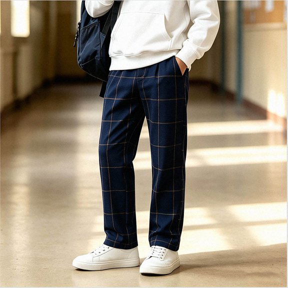 NORO ARK Boys Chino Pants (3-14 Years) Button closure pleated front with side pockets Polyester Trousers Navy Size 7