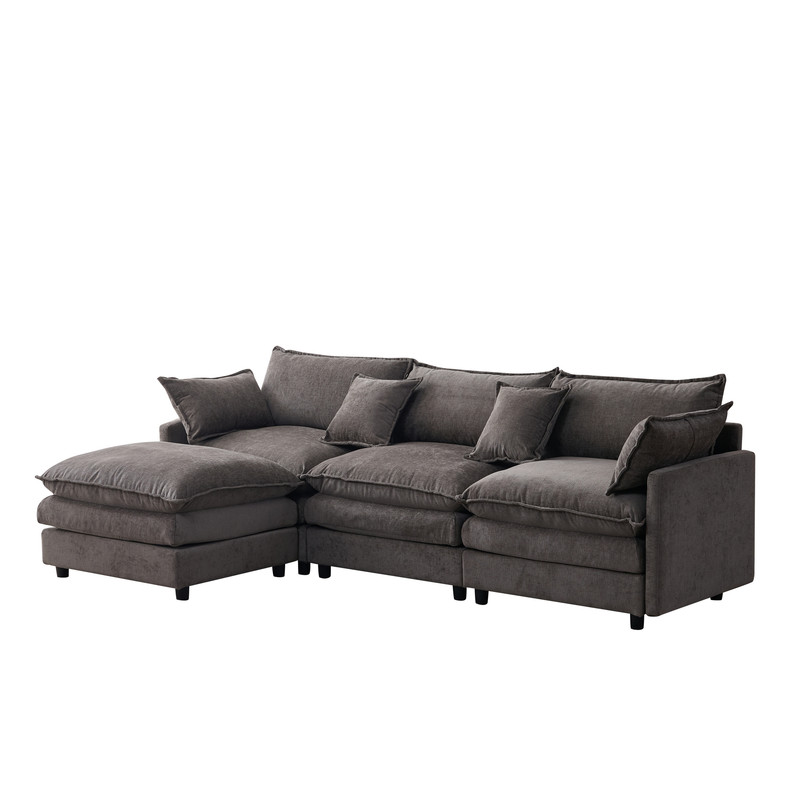 105" Modular Sectional Couch, 3-Seater Soft Chenille L-Shaped Sofa with Ottoman, Upholstery Sofa Couch with Pocket Coil & High-Density Foam for Living Room