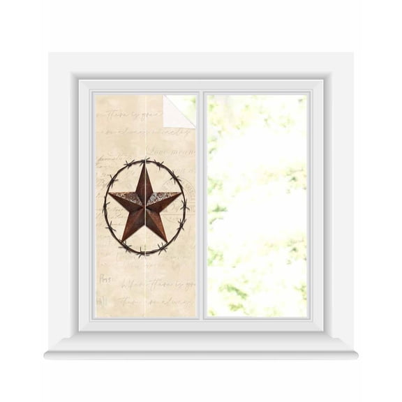Window Privacy Film Texas Star Vintage Stained Glass Window Film Decorative Sun Block Window Cover Farmhouse Country Stars Western Window Clings Static Adhesive Sticker for Bathroom 17.7"x39.3"