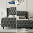 thumbnail image 4 of 51'' Tall Deep Button Tufted Wingback Headboard King Bed Frame – Upholstered Platform, Noise-Free Strong Wood Slat Support, No Box Season Needed, Easy Assembly – Modern Bedroom Furniture, 4 of 8