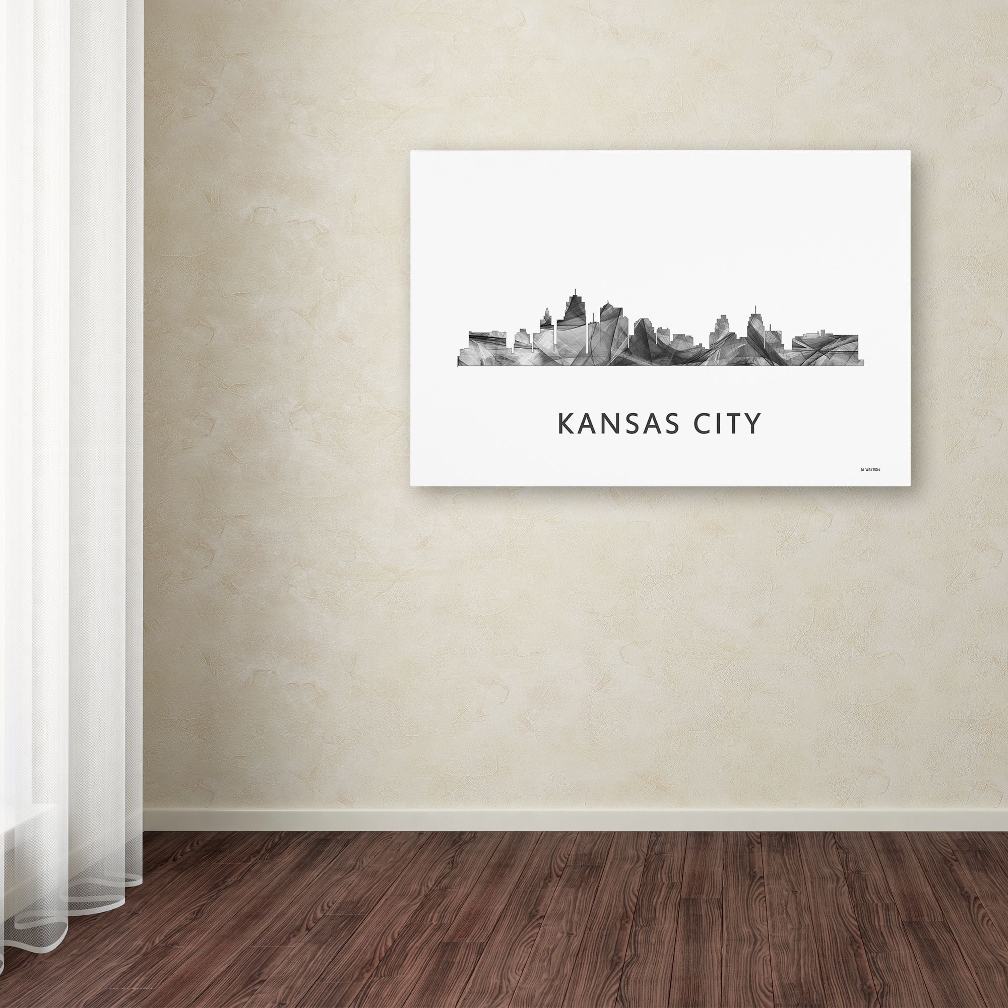 Trademark Fine Art 'Kansas City Missouri Skyline WB-BW' Canvas Art by Marlene Watson