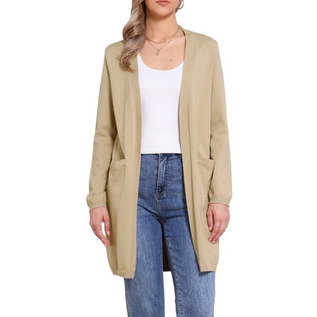 INSPIRE CHIC Long Cardigan Sweater for Women's Long Sleeve Open Front Lightweight Knit Cardigans XS Khaki