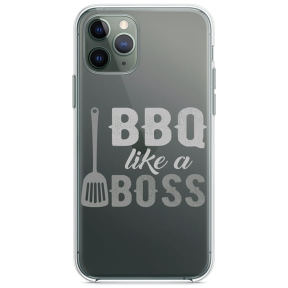 DistinctInk Clear Shockproof Hybrid Case for iPhone 11 Pro MAX (6.5" Screen) - TPU Bumper Acrylic Back Tempered Glass Screen Protector - BBQ Like a Boss Barbecue