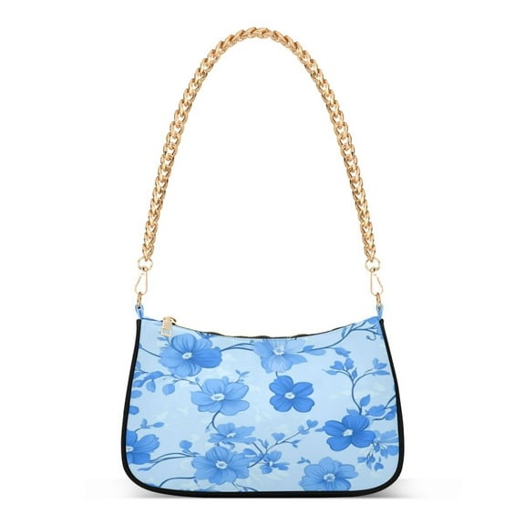 One Shoulder Chain Handbag 7.1x11x2.8in Women's Hobo Handbags Tote Handbags Shoulder Handbags Card Bag Cash Bag Key Bag Pretty Blue Flowers