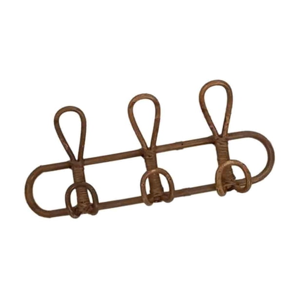 Perchero de pared práctico de ratán para colgar toallas, camisas y trajes. 3 ganchos