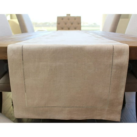 

HElectQRIN Natural Linen Hemstitch Table Runner - 16 x 108 - 100% Linen