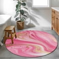 thumbnail image 3 of Round Rugs 4Ft, Marble Pink Round Area Rug Washable Indoor Throw Carpet, Modern Abstract Artwork Luxury Golden Soft Non Slip Circle Rug for Kitchen Nursery Room Home Decor Aesthetic, 3 of 8