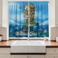 thumbnail image 2 of Ambesonne Cartoon Kitchen Curtains, Fantasy Fisherman House, 55"x39", Blue Brown Green, 2 of 3
