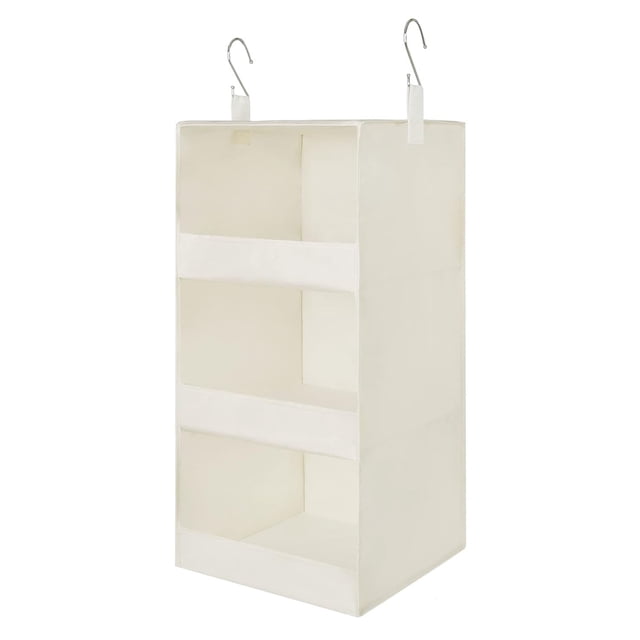 Organizador Armario Colgante con 3 Compartimentos, Pack de 1 Organizador Colgante con Ganchos, Organizador de Armario Plegable, Organizador Colgante Armario Beige, Estanterias Colgantes