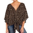 thumbnail image 5 of Defitshape Women's Short Sleeve Tops Summer Shirts Casual Blouse Tshirt Print Tie Knot Flowy Boho Swing Bohemian Cotton Loose V Neck Khaki Leopard Small, 5 of 5