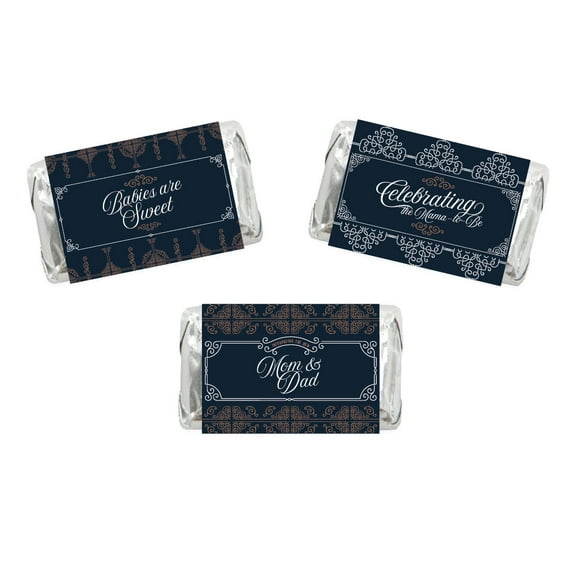 Navy Blue Art Deco Vintage Party Baby Shower,  36-Pack Chocolate Minis Labels, Fits Hershey's Miniatures Favors