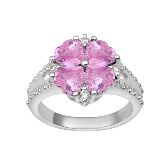 Mooneye 5 mm Heart Shape Pink CZ 925 Sterling Silver Women Cluster Valentines Day Gifts Ring