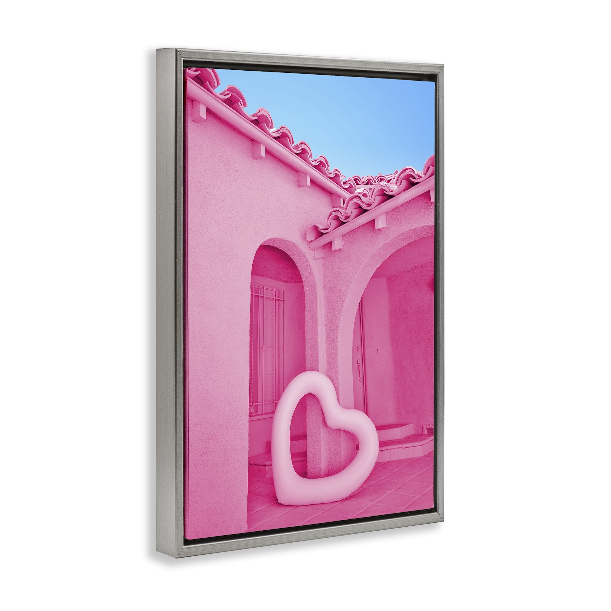 Stupell Industries Pink Pop Heart at Villa Gray Framed Floater Canvas Wall Art, design by LISH Creative
