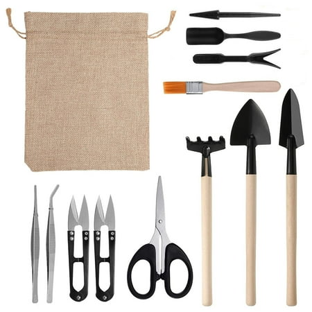 CACAGOO 13PCS Mini Garden Planting Tool Set for Succulents Weeding Digging Planting Transplanting Miniature Fairy Garden Cactus Bonsai Planting Gardening Hand Tools