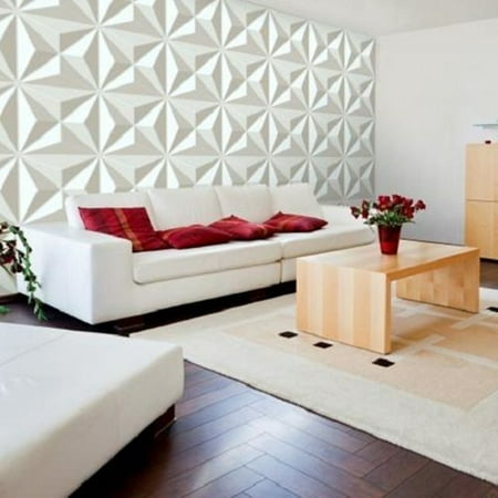 Arzil 3D Diamond Wall Panels 12 Panels White PVC Brick Decorative Wallpaper Textured Design Self Adhesive Soft Fiber Decal Board for Bedroom Living Room Background TV