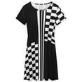thumbnail image 3 of Stylish Black And White Check And Stripes Dress Summer Street Style Dresses Female Short Sleeve Printed Sundress, 3 of 7