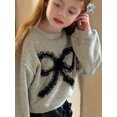 thumbnail image 2 of Ropa para niños, niñas, otoño 2014, nuevas sudaderas para niños, bebés, niñas pequeñas, lindo suéter de lana negra con lazo, 2 of 4