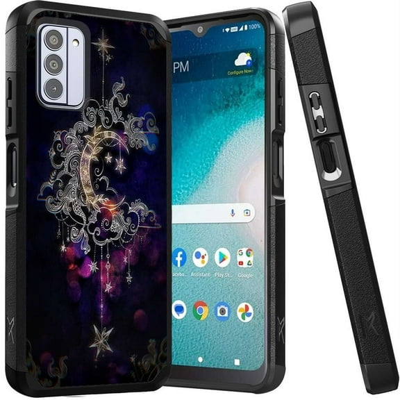 ANJ Shockproof Dual Layer Slim Hard Case Tempered Glass Cover Compatible with Nokia C300 - Crescent Moon