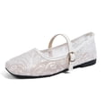 thumbnail image 2 of Women's Elegant Square Toe Embroidered Strappy Flat Pumps Single Ankle Strap Soft Sole Lightweight Breathable Non Slip Comfortable Casual Shoes For Everyday Wear White 39, 2 of 6