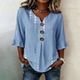 thumbnail image 2 of MuXiKeJi Clothes 3/4 Length Sleeve Womens Tops Cotton Linen Boho Blouses Floral V Neck Shirts Summer Beach Casual Top, 2 of 5
