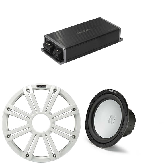 Kicker Marine KPX500.1 Powersports Amp & 10" Free Air 4 Ohm ( White Grill ) Subwoofer Audio Upgrade