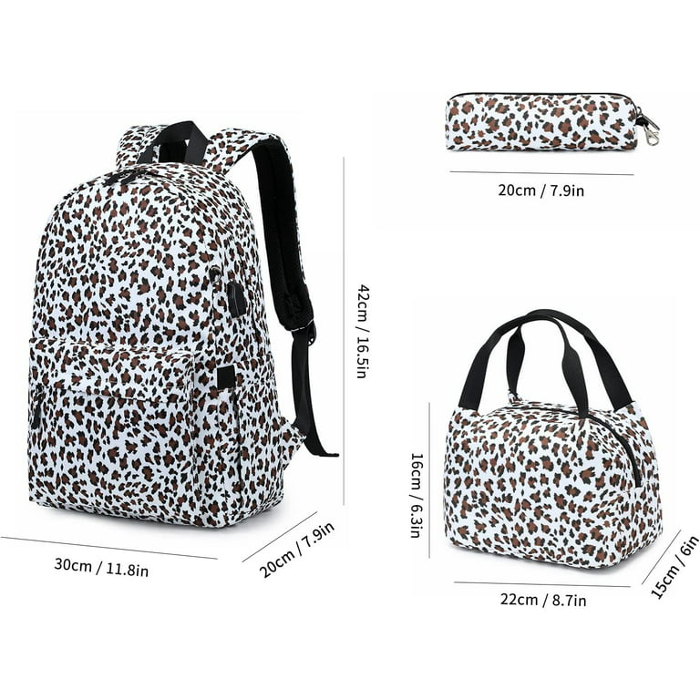 3 Pieces Brown Leopard Animal Cheetah Print School Bags for Kids