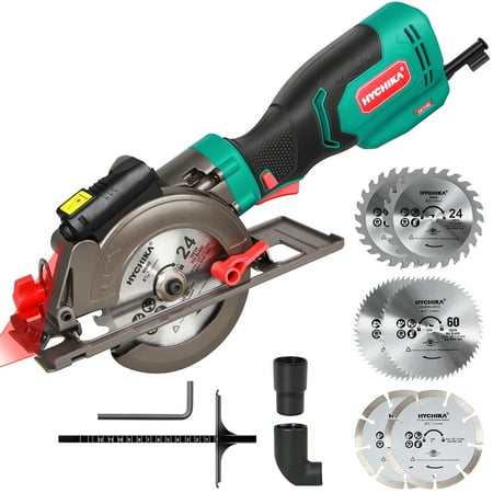 Circular Saw, HYCHIKA 6.2A Electric Mini Circular Saw, 6 Blades (4-1/2”), Max Cutting Depth 1-7/8'' (90°), 10 Feet Cord