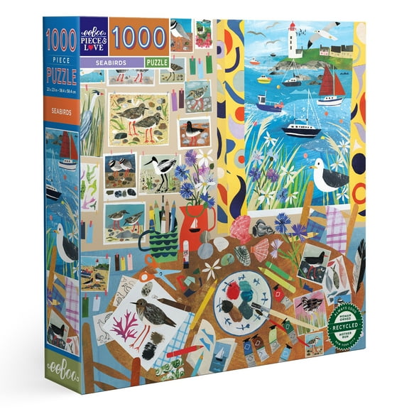 eeBoo Piece & Love: Seabirds - 1000 Piece Puzzle - Adult Square Jigsaw, 23x23", Includes Image Reference Insert, Glossy High-Quality Pieces
