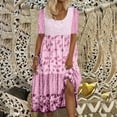 thumbnail image 2 of WTXUE Robes Gatsby, Robe de Plage à Manches Courtes Coupe Trapèze Col Ras du Cou, Robe de Soirée Fluide pour Femme Boho Vestidos Casuales Para Mujer Verano Maxi Robes Fluides Grande Taille pour Femme, Rose Taille 3TG, 2 of 4