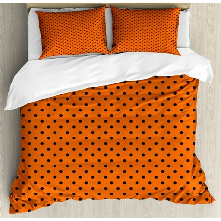 Orange Duvet Cover Set Vintage Retro Design Little Black Polka