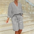 thumbnail image 1 of ICHUANYI Clearance Women's Summer Suit Fashion Solid Color Long Sleeve Trousers Casual Two-Piece Suit(Gray, L) ICHUANYI WER2023081007818, 1 of 6