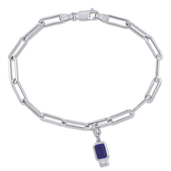 Everly Women's 1 3/4ct TGW Created Blue and White Sapphire Sterling Silver Oval Link Bracelet Set