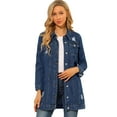 thumbnail image 1 of INSPIRE CHIC Women's Long Sleeve Ripped Button Mid Length Distressed Denim Jacket, 1 of 6