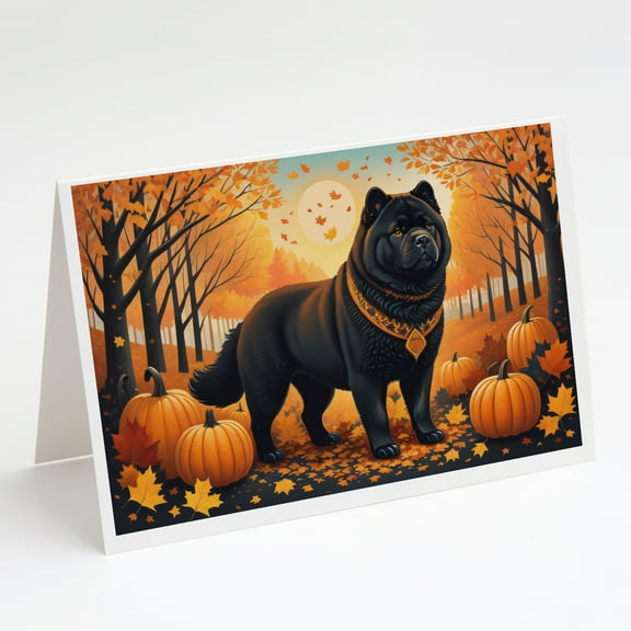 Black Chow Chow Fall Greeting Cards and Envelopes Pack of 8 7 in x 5 in